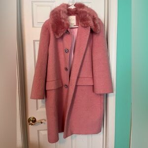 Kate Spade Pink Teddy Jacket with Fur Collar